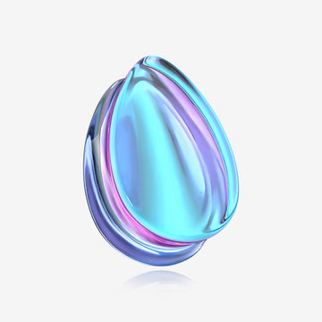 A Pair of Purple Luminous Iridescent Flat Glass Teardrop Double Flared Plug